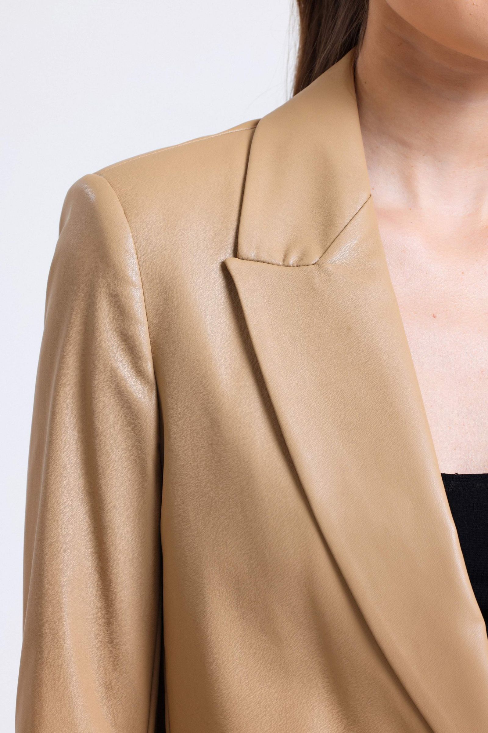 Faux Leather Collar Blazer