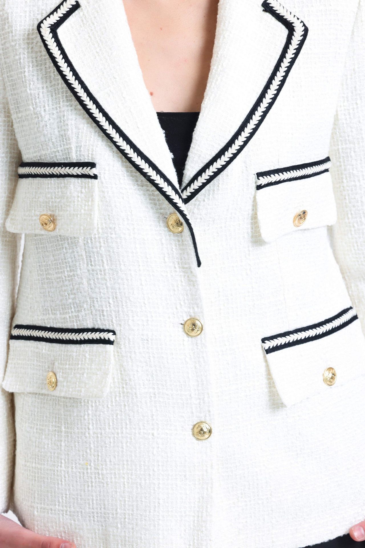 Tweed Collar Pocket Buttoned Blazer