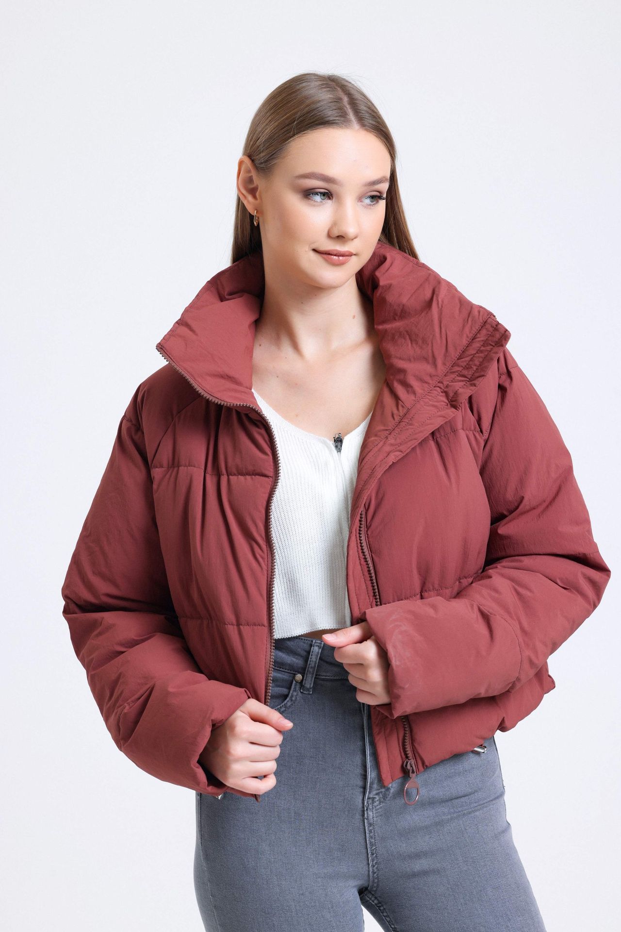 Stand Collar Zipper Puffer Jacket