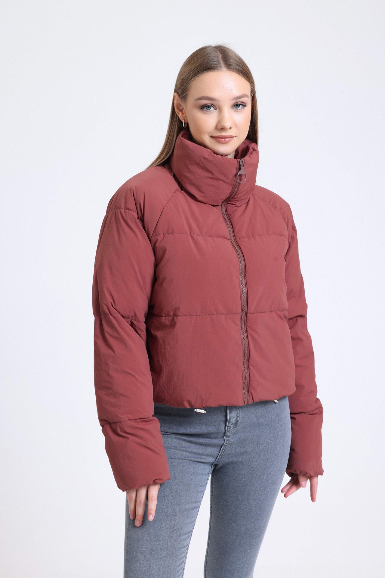 Stand Collar Zipper Puffer Jacket