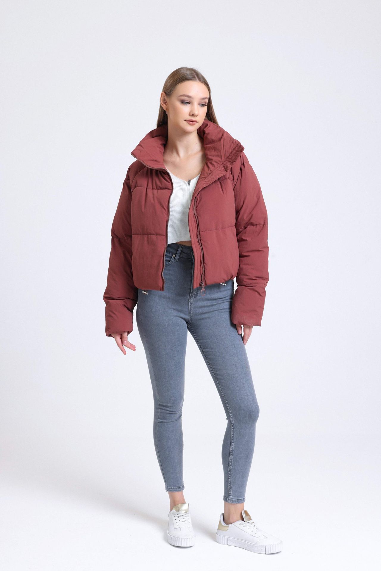 Stand Collar Zipper Puffer Jacket