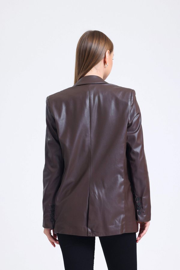 Faux Leather Collar Blazer 3