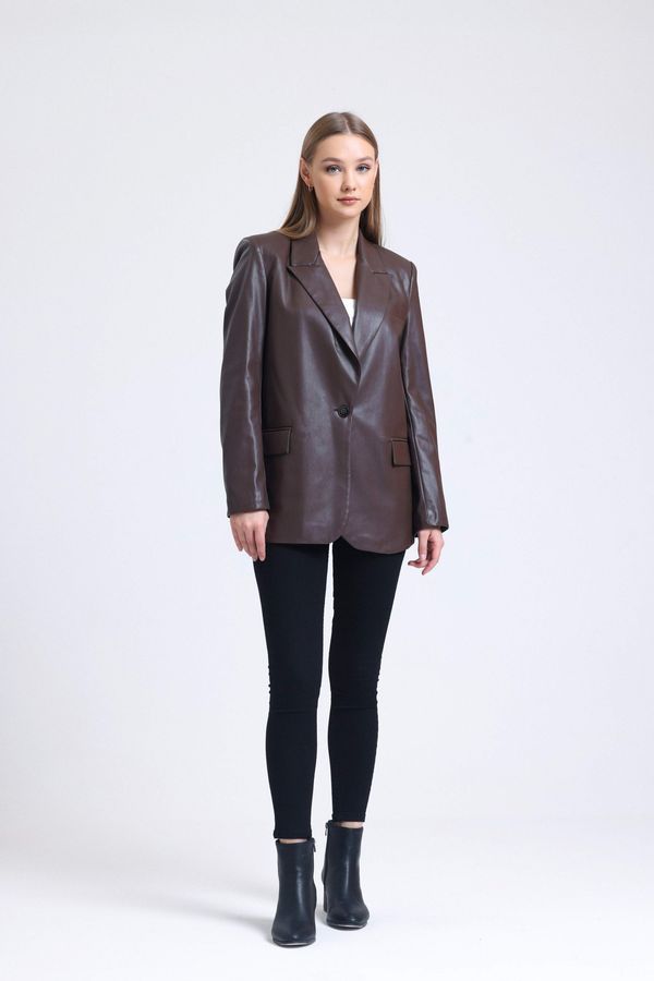 Faux Leather Collar Blazer 4