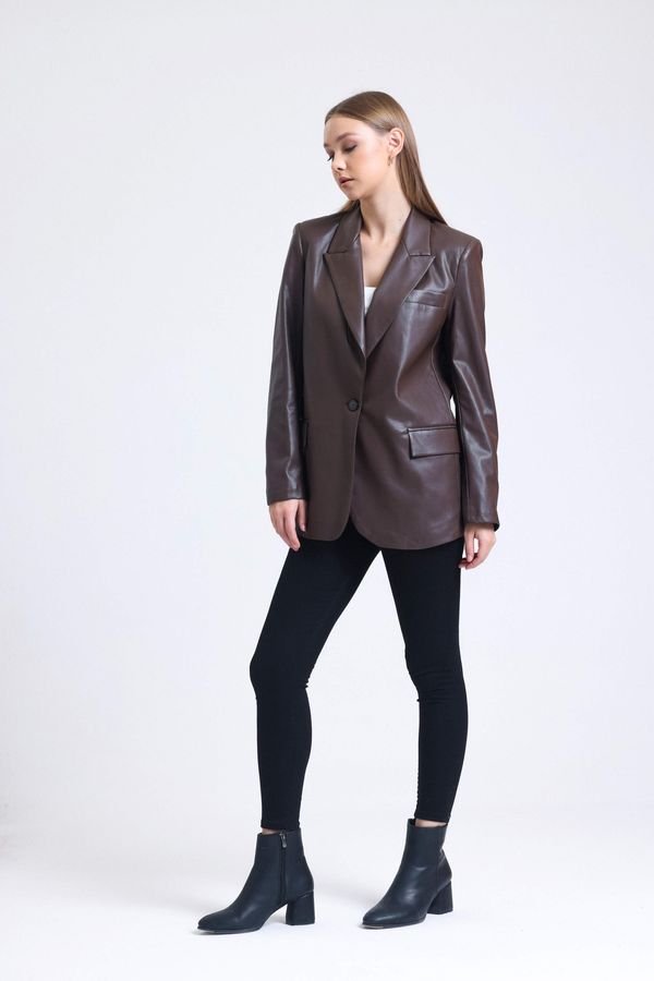 Faux Leather Collar Blazer 5