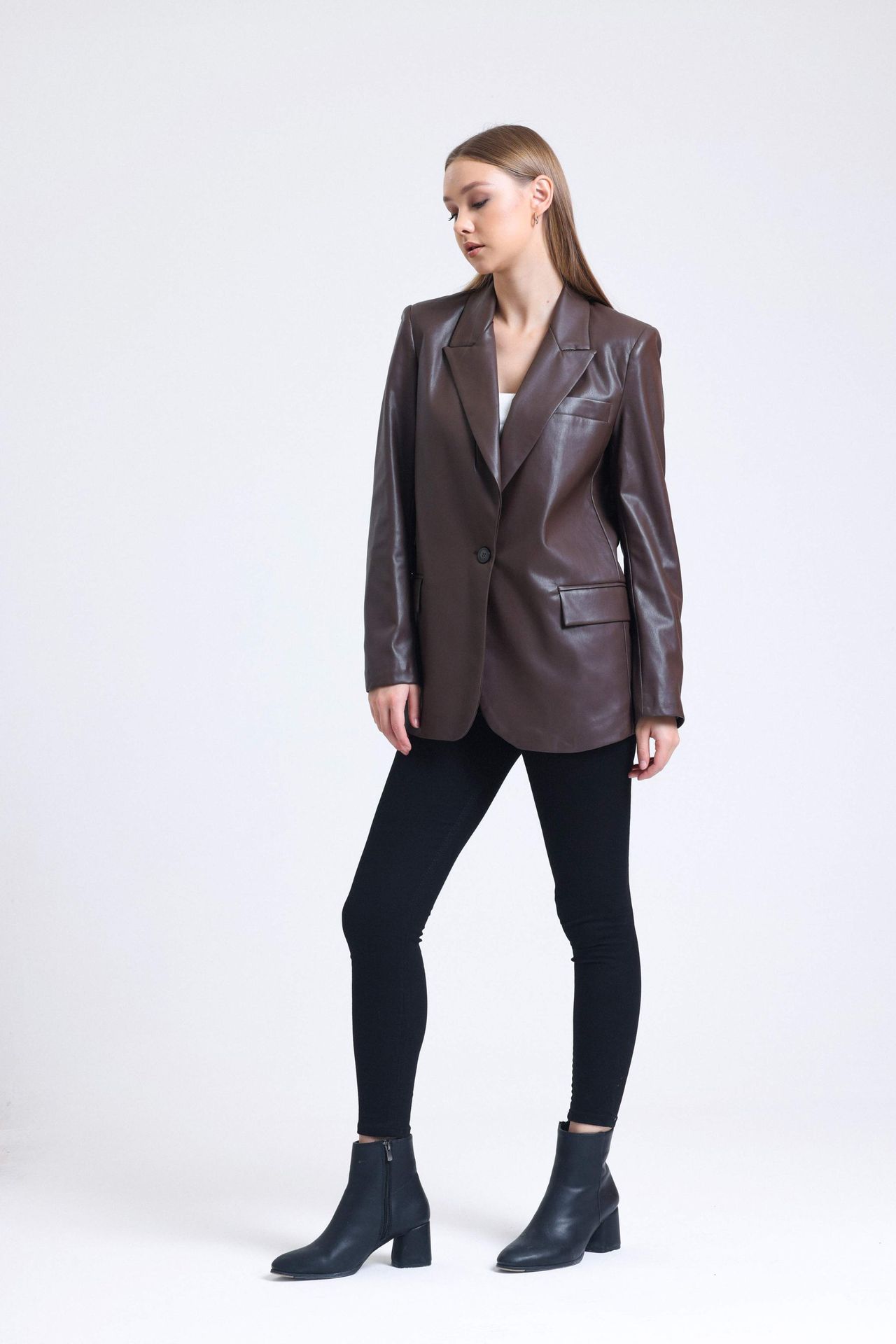 Faux Leather Collar Blazer