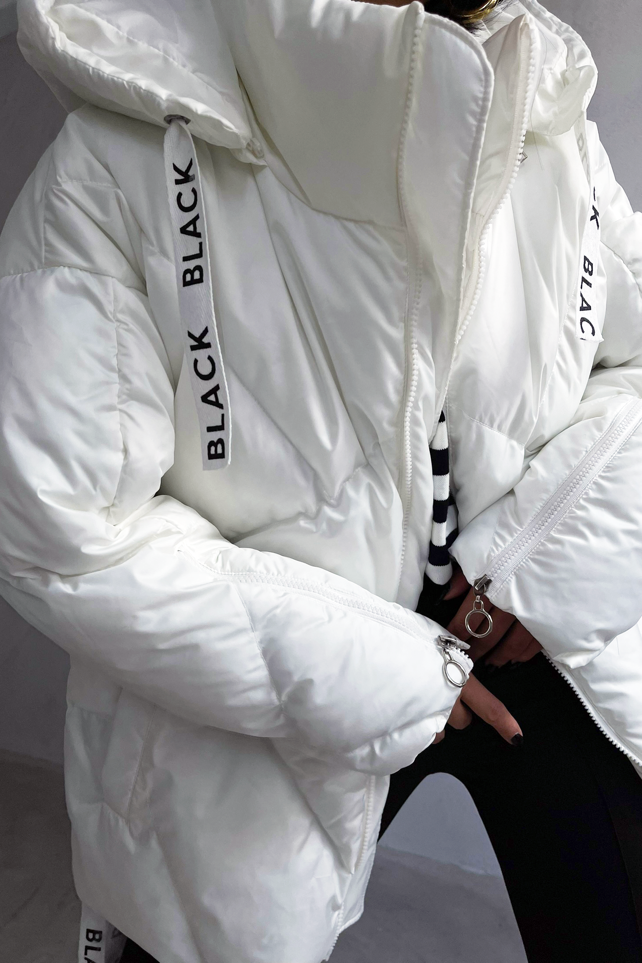 Stand Collar Hooded Drawstring Puffer Jacket