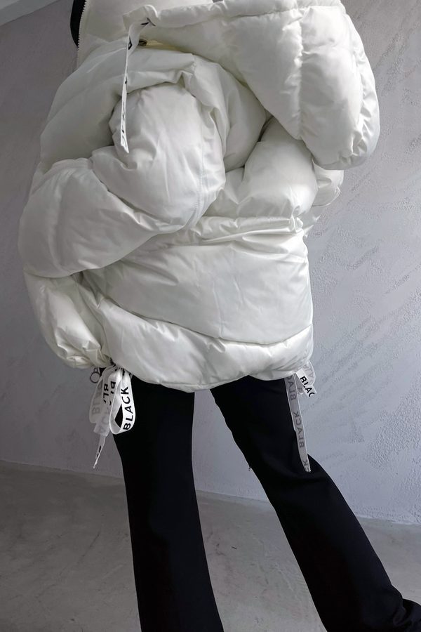 Stand Collar Hooded Drawstring Puffer Jacket 3