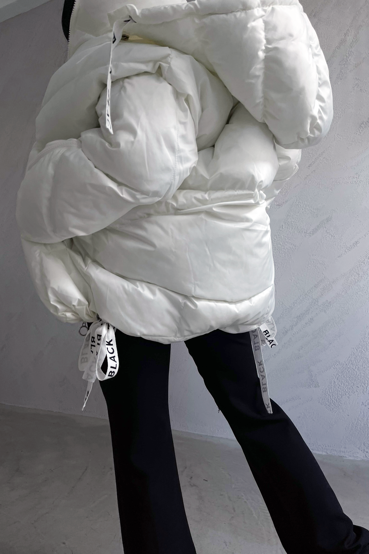Stand Collar Hooded Drawstring Puffer Jacket
