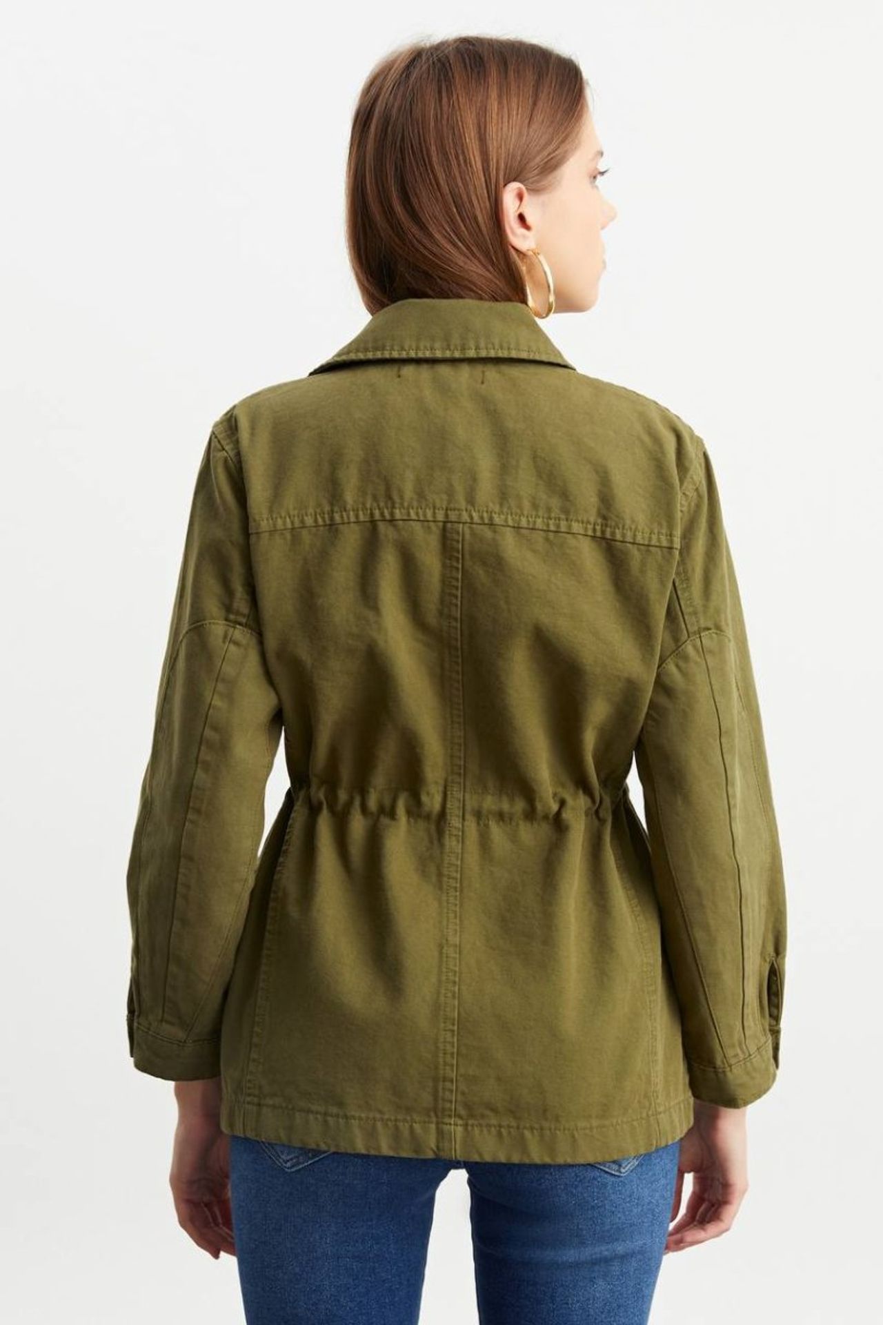 Denim Collar Pocket Drawstring Jacket