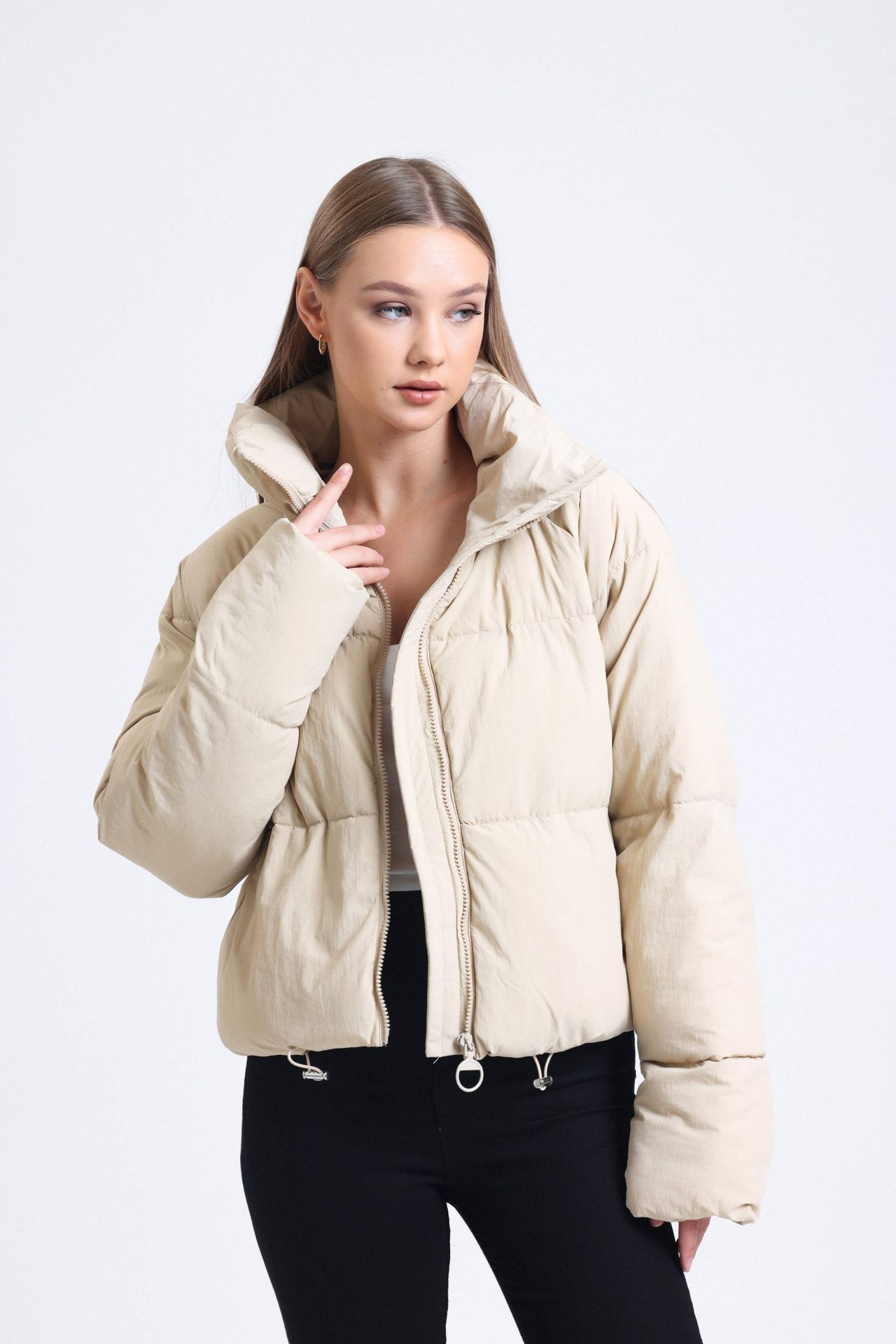 Stand Collar Zipper Puffer Jacket