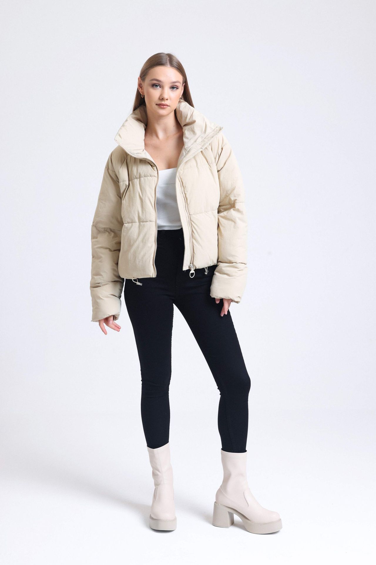 Stand Collar Zipper Puffer Jacket