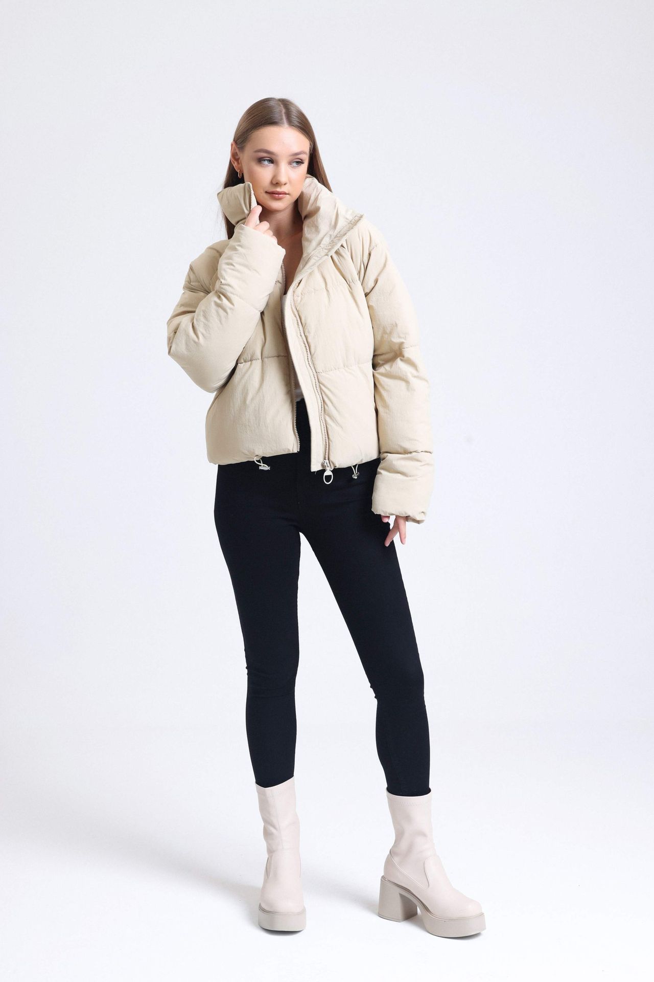 Stand Collar Zipper Puffer Jacket