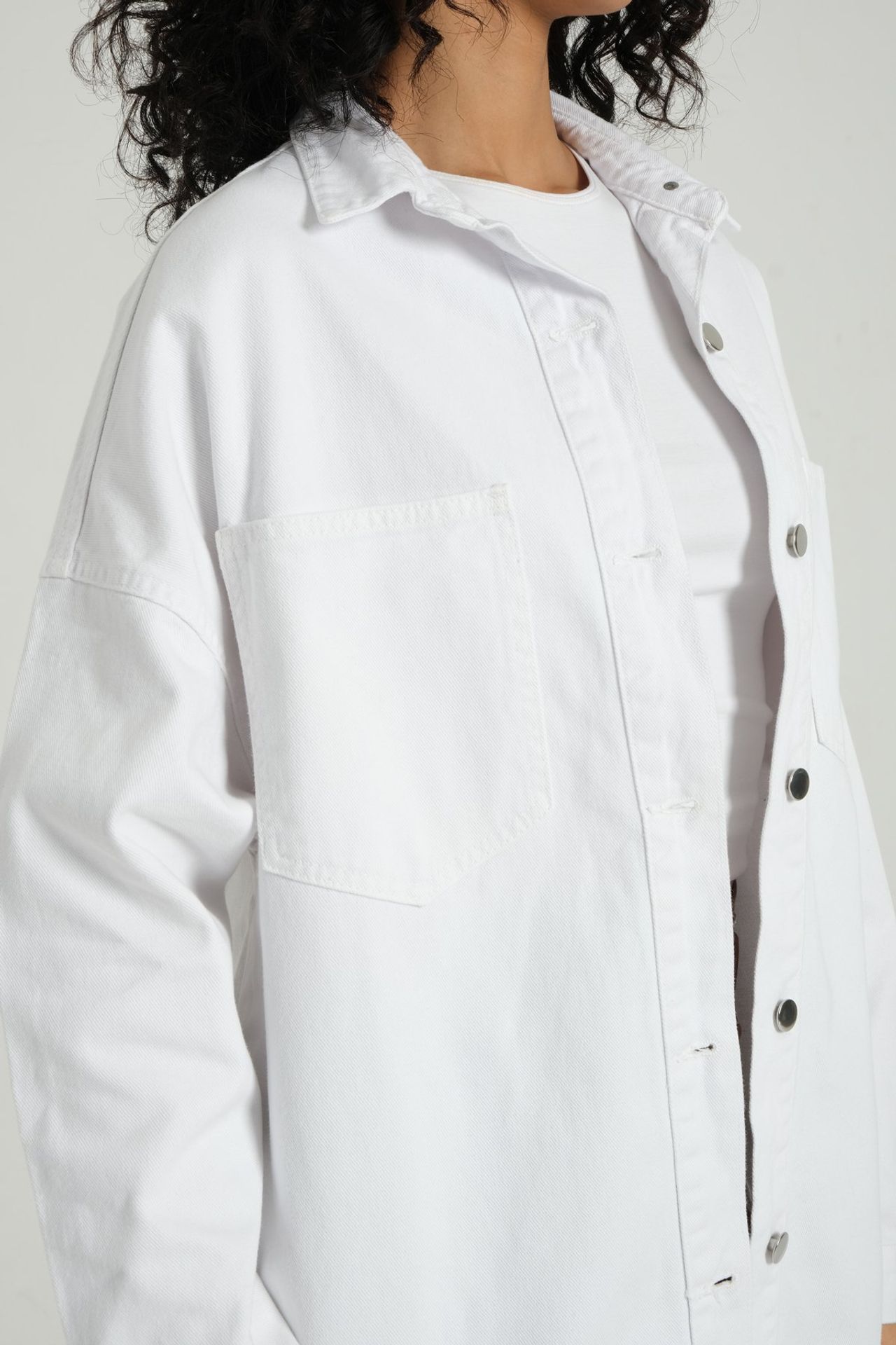 Denim Collar Buttoned Oversized Jacket