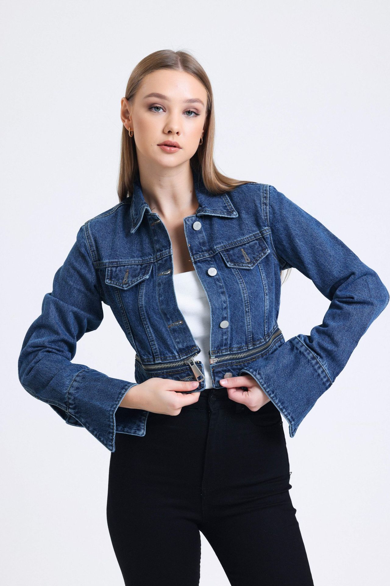 Denim Collar Pocket Cropped Jacket