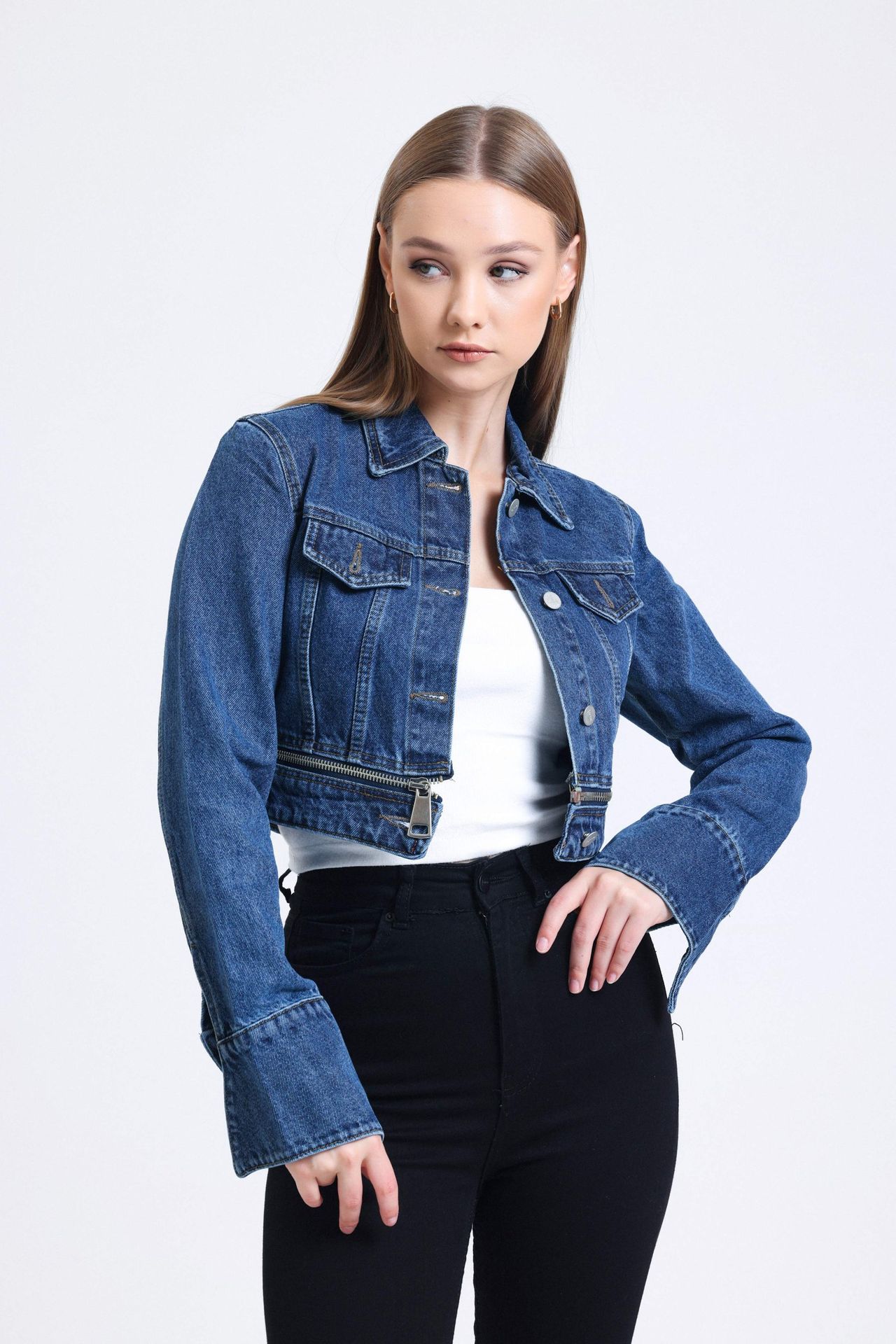 Denim Collar Pocket Cropped Jacket