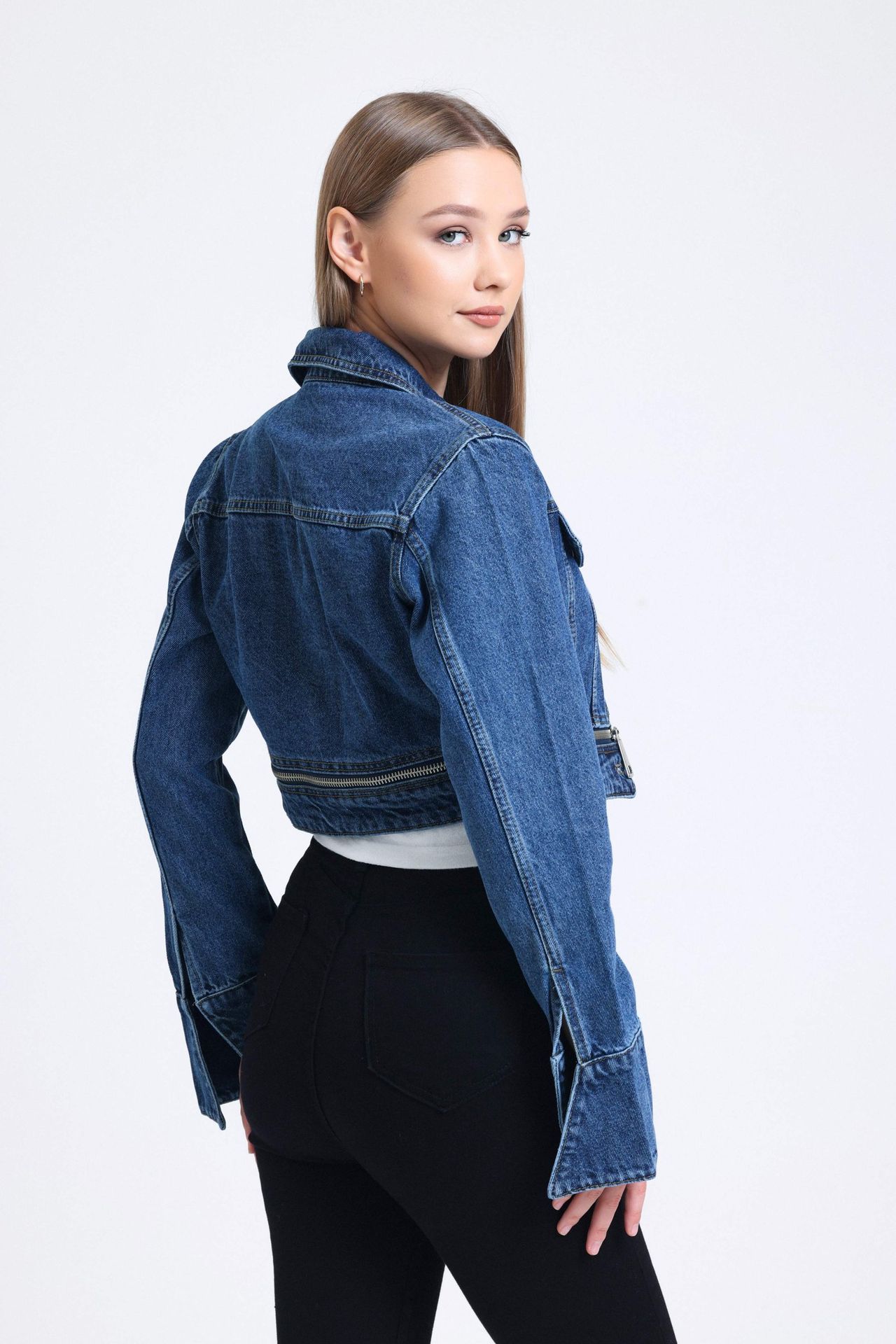 Denim Collar Pocket Cropped Jacket