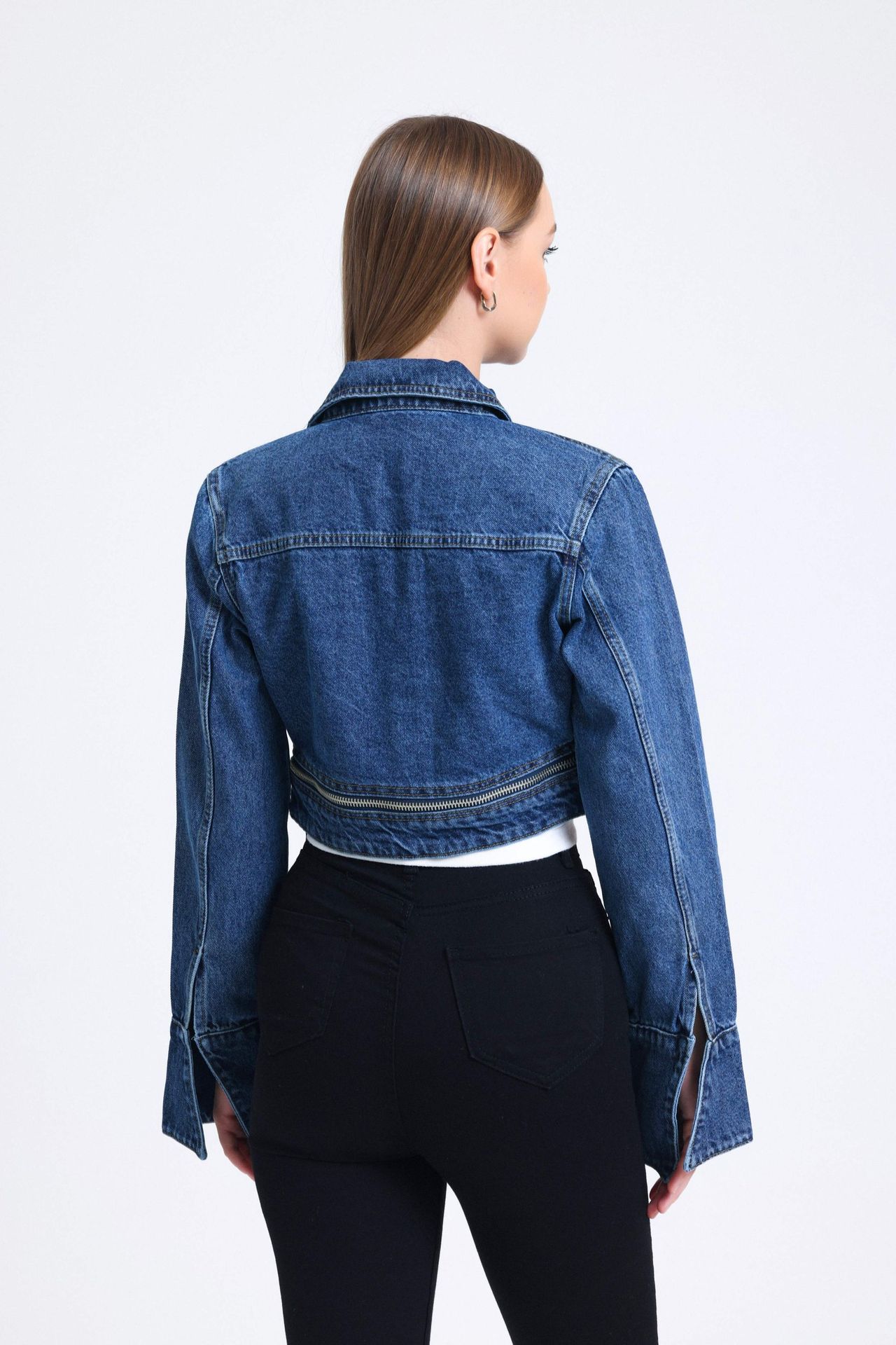 Denim Collar Pocket Cropped Jacket