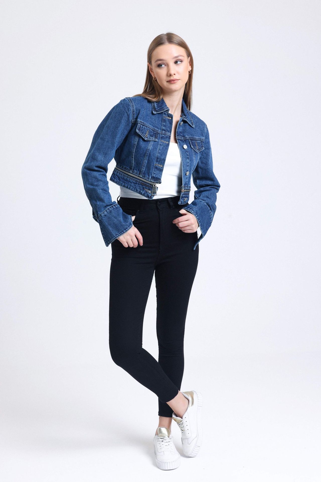 Denim Collar Pocket Cropped Jacket