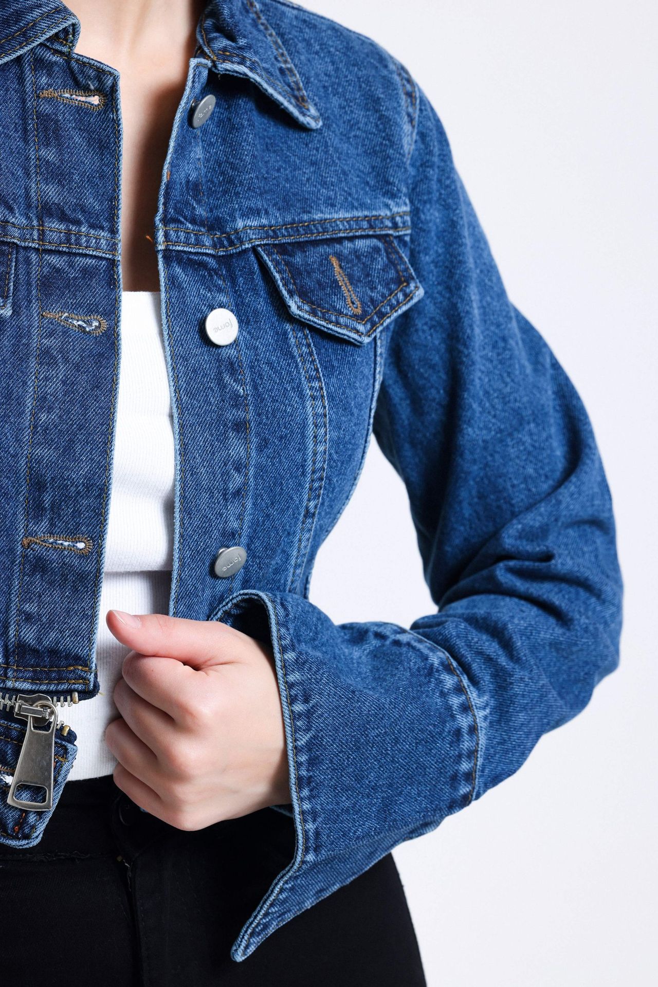 Denim Collar Pocket Cropped Jacket