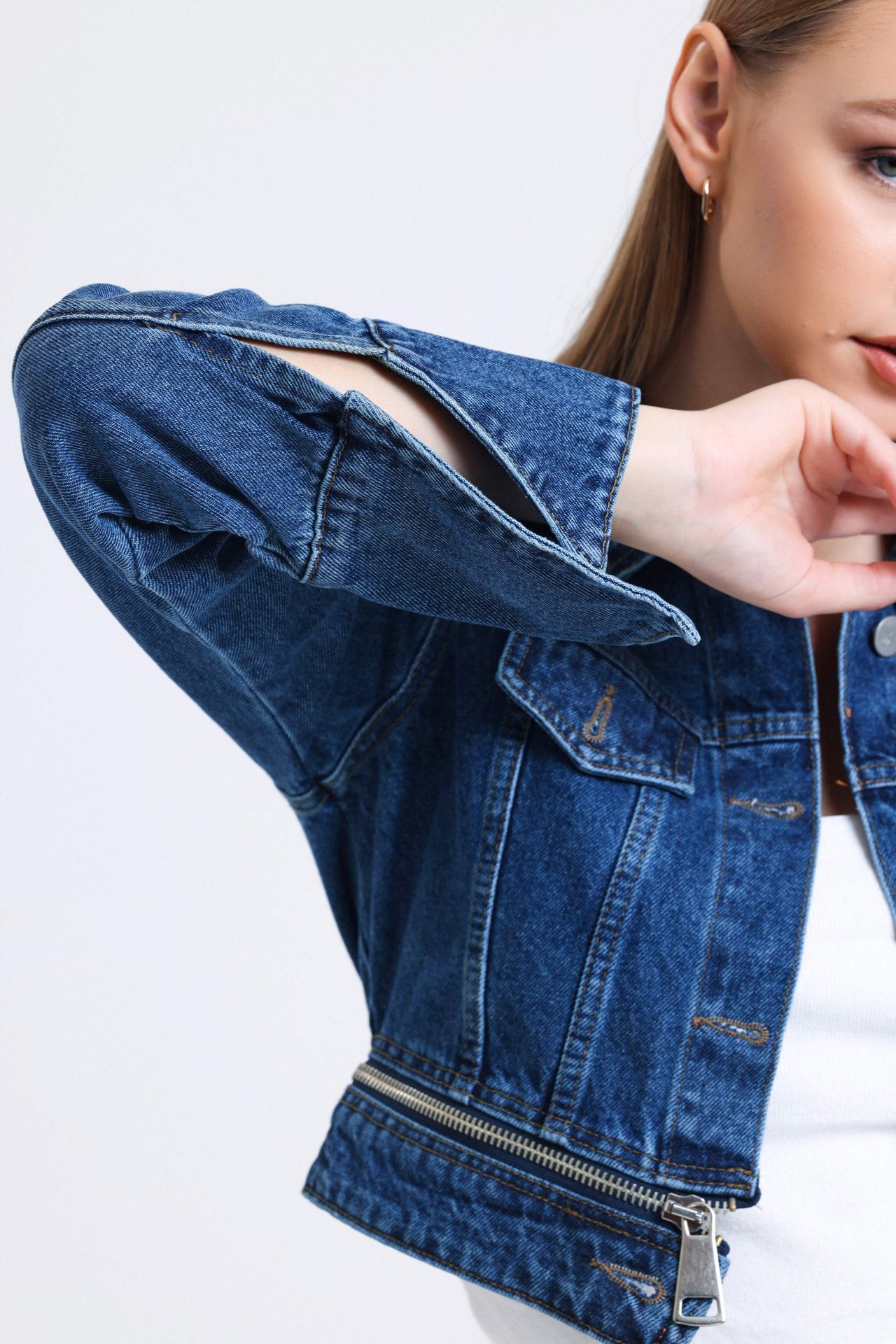 Denim Collar Pocket Cropped Jacket