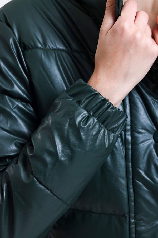 Faux Leather Stand Collar Drawstring Cropped Puffer Jacket 7