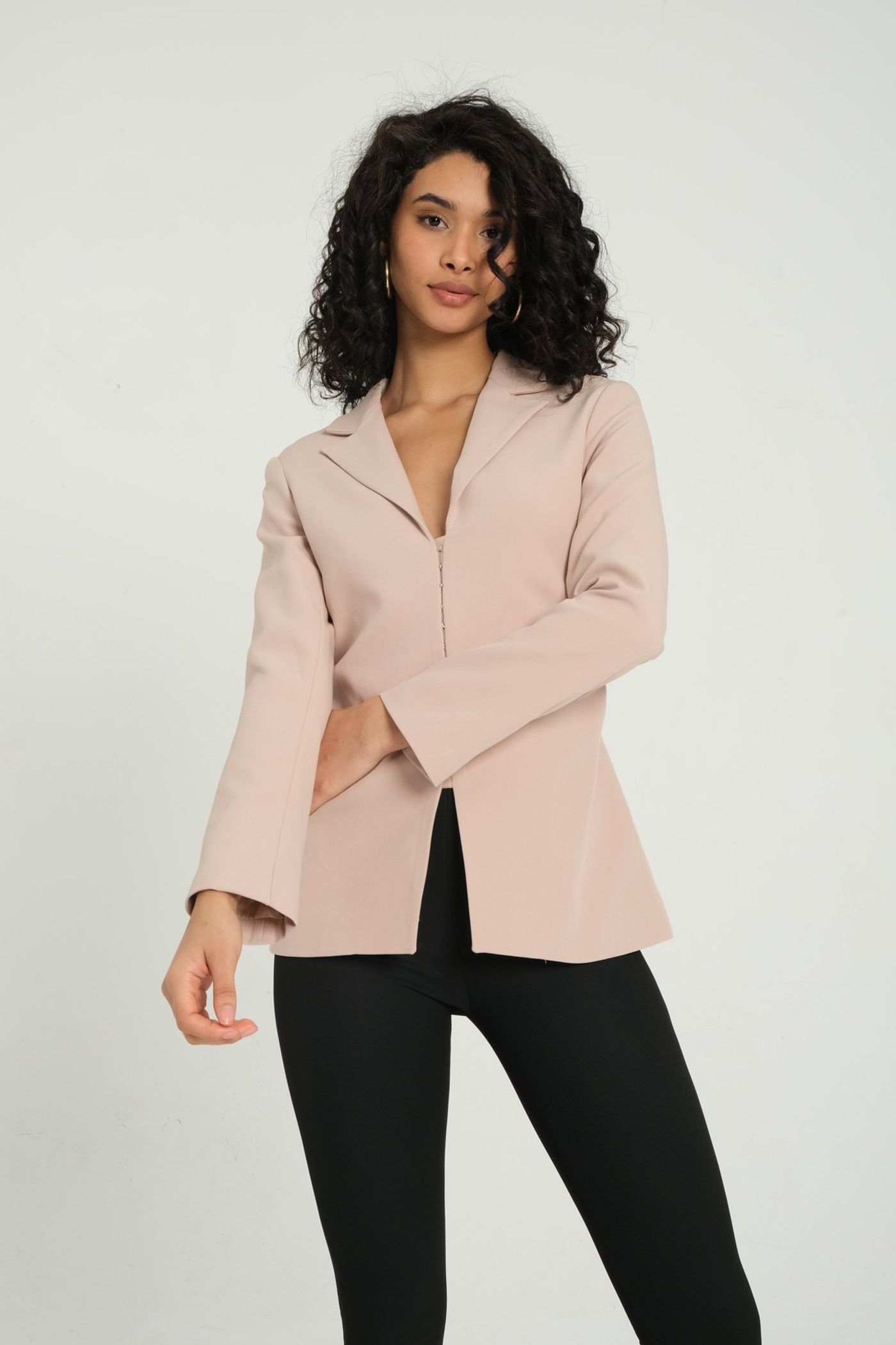 Collar Ruched Blazer with a Front Slit