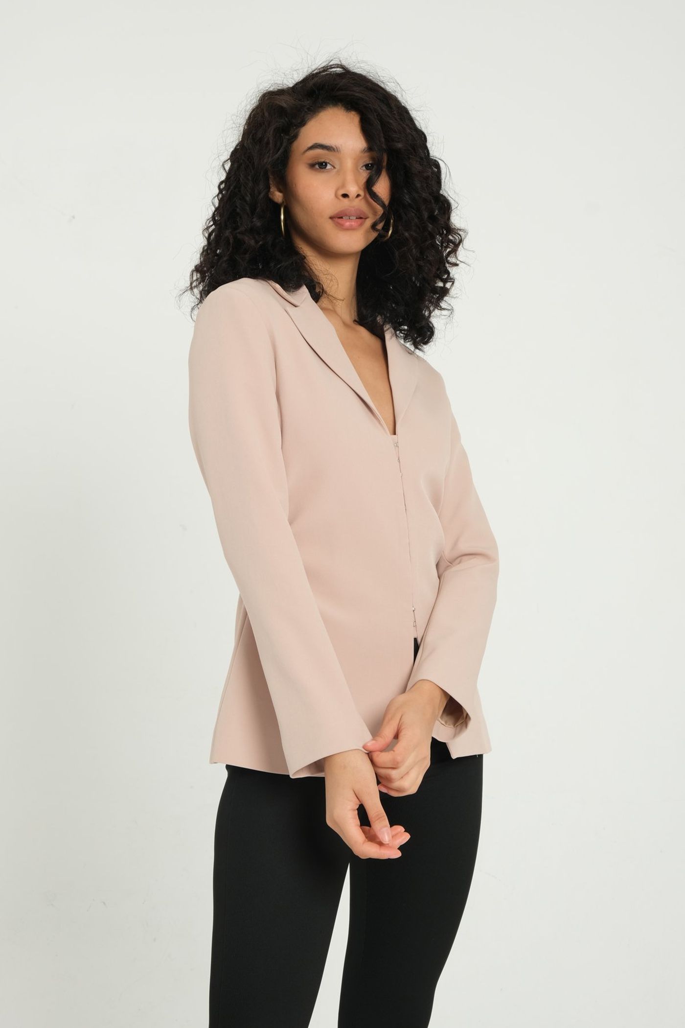 Collar Ruched Blazer with a Front Slit