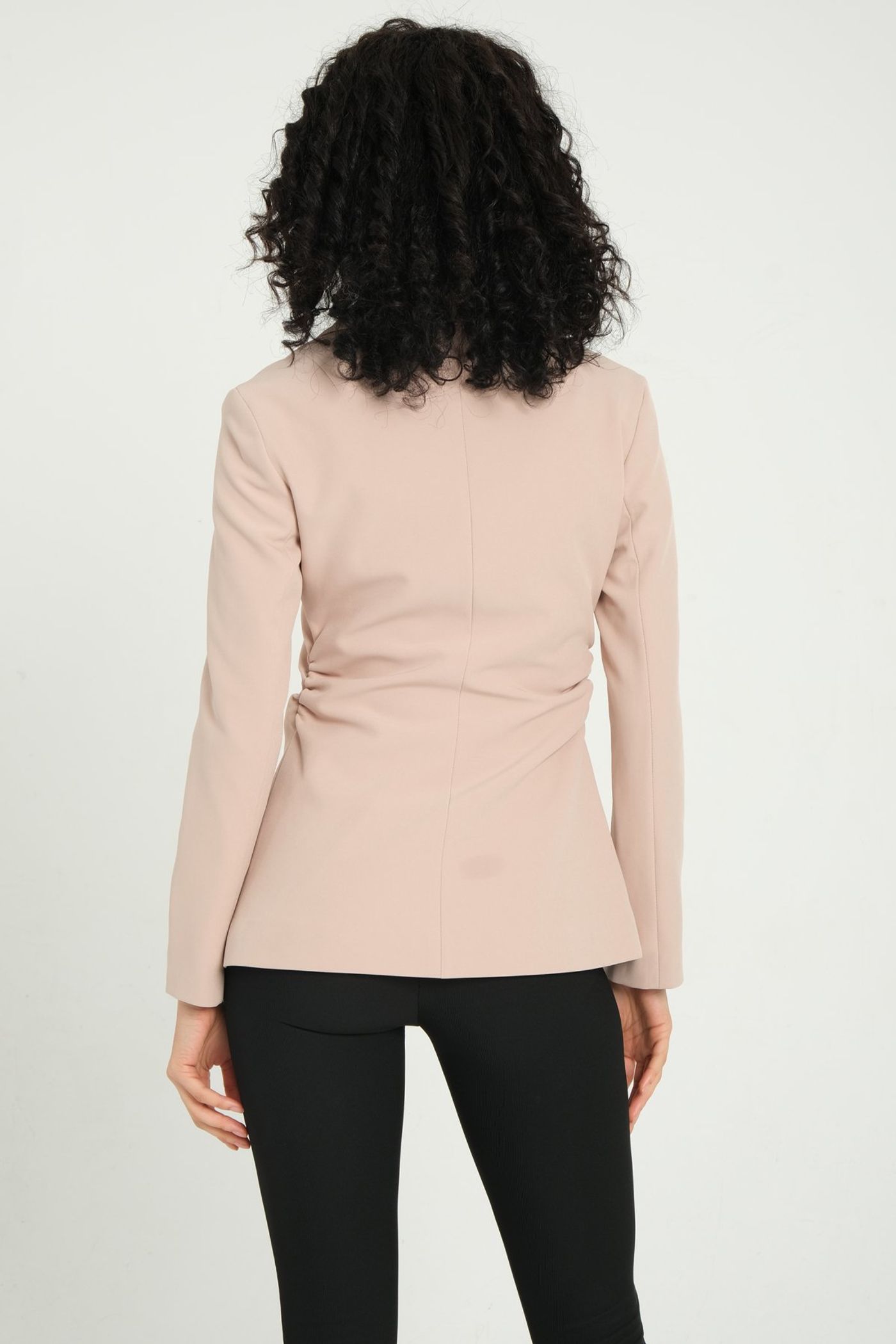 Collar Ruched Blazer with a Front Slit