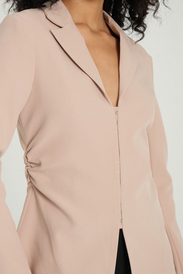 Collar Ruched Blazer with a Front Slit 6