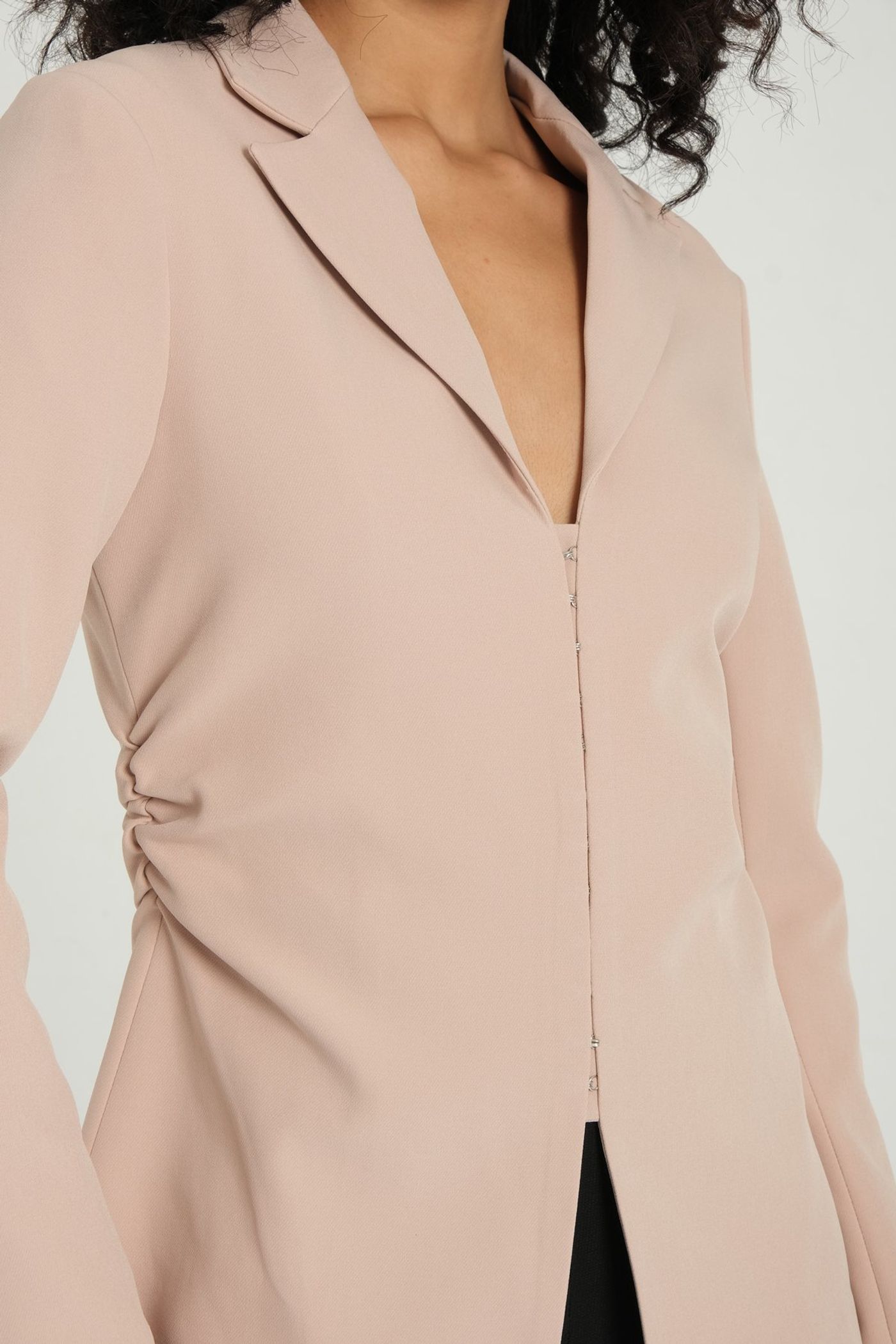 Collar Ruched Blazer with a Front Slit