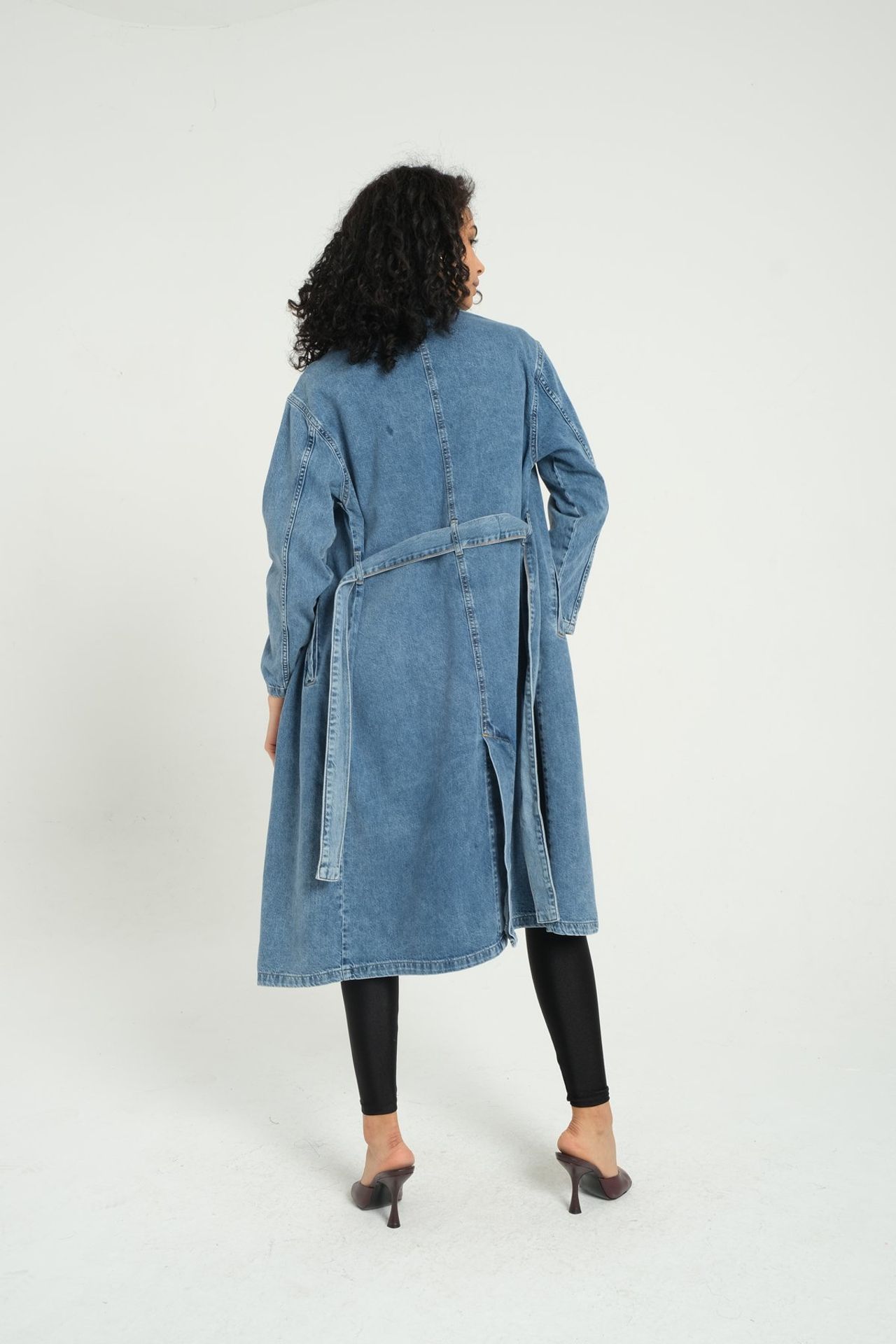 Denim Collar Buttoned Trenchcoat with a Belt