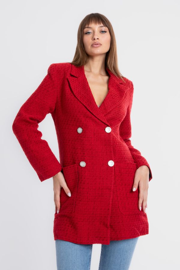 Tweed Collar Pocket Buttoned Blazer 1