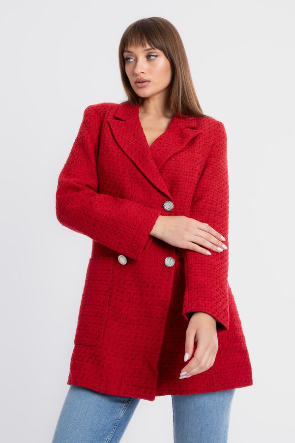 Tweed Collar Pocket Buttoned Blazer 2
