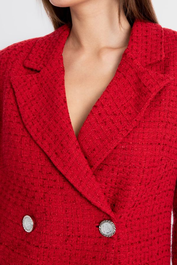 Tweed Collar Pocket Buttoned Blazer 3
