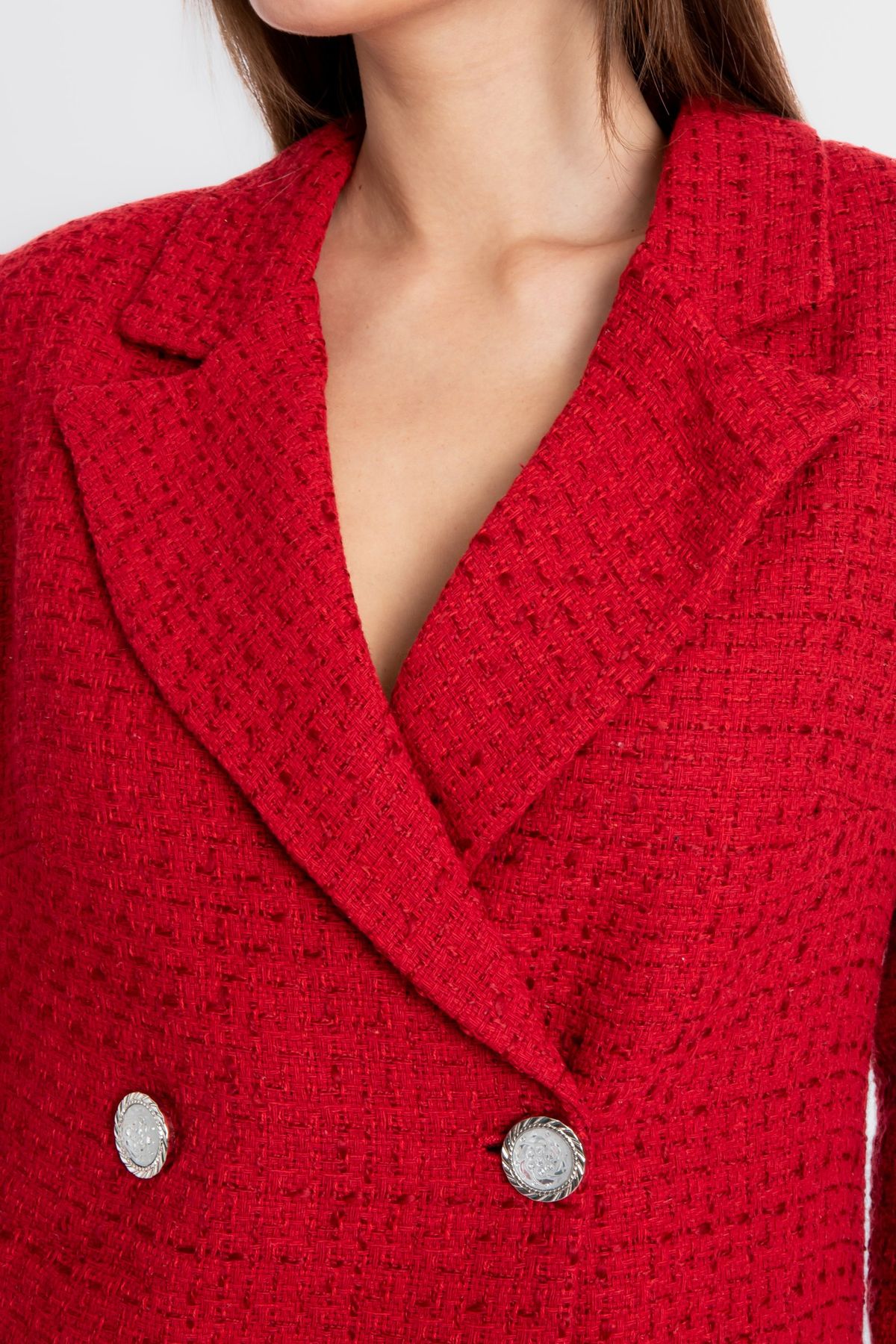 Tweed Collar Pocket Buttoned Blazer
