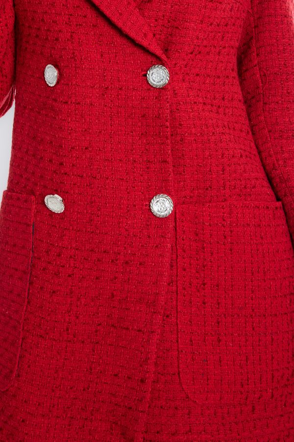 Tweed Collar Pocket Buttoned Blazer 4