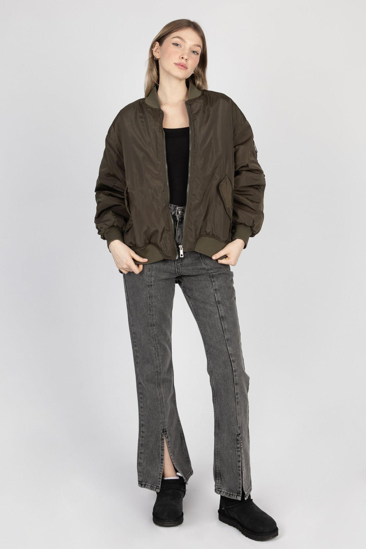 Round Neck Zipper Padded Puffer Jacket