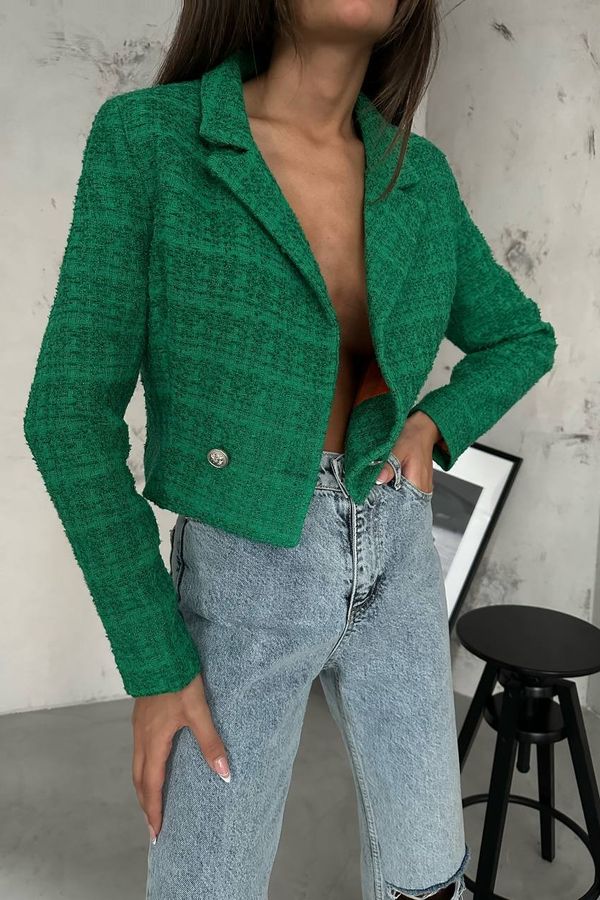 Tweed Collar Buttoned Cropped Blazer 1