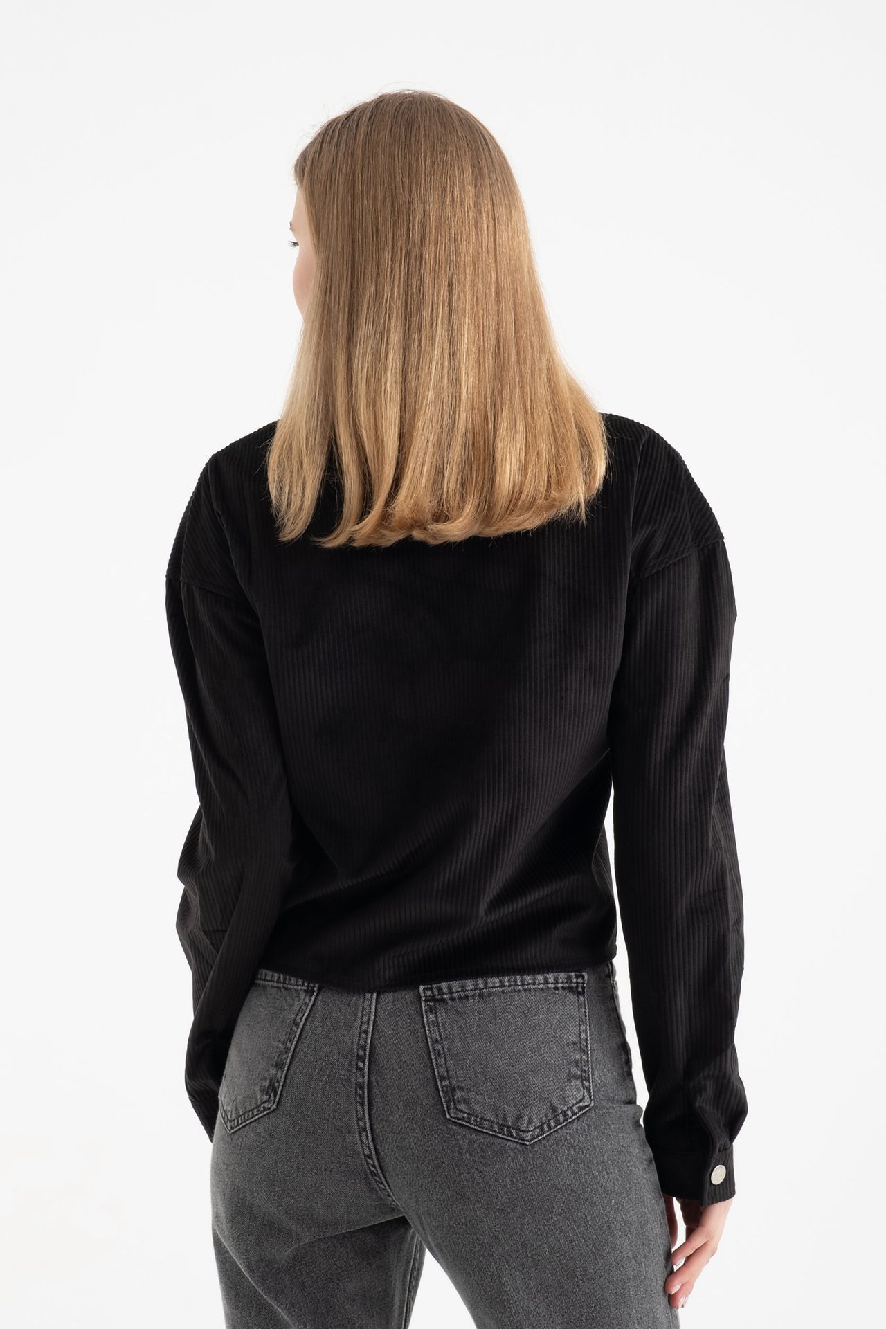 Corduroy Polo Collar Buttoned Pocket Jacket