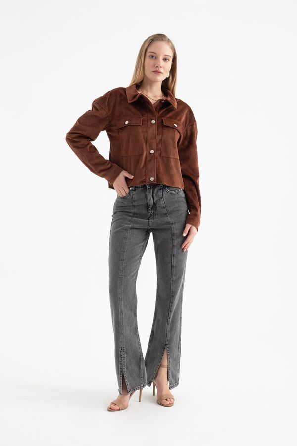 Corduroy Polo Collar Buttoned Pocket Jacket 4