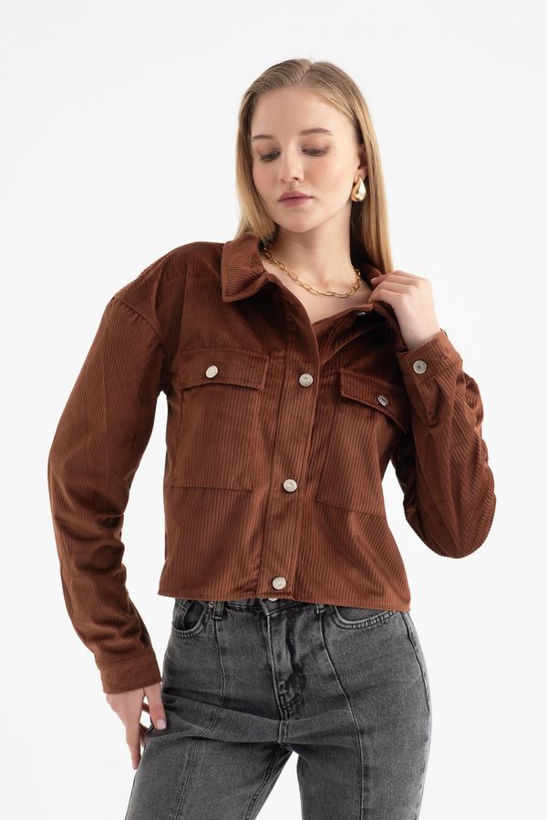 Corduroy Polo Collar Buttoned Pocket Jacket 1