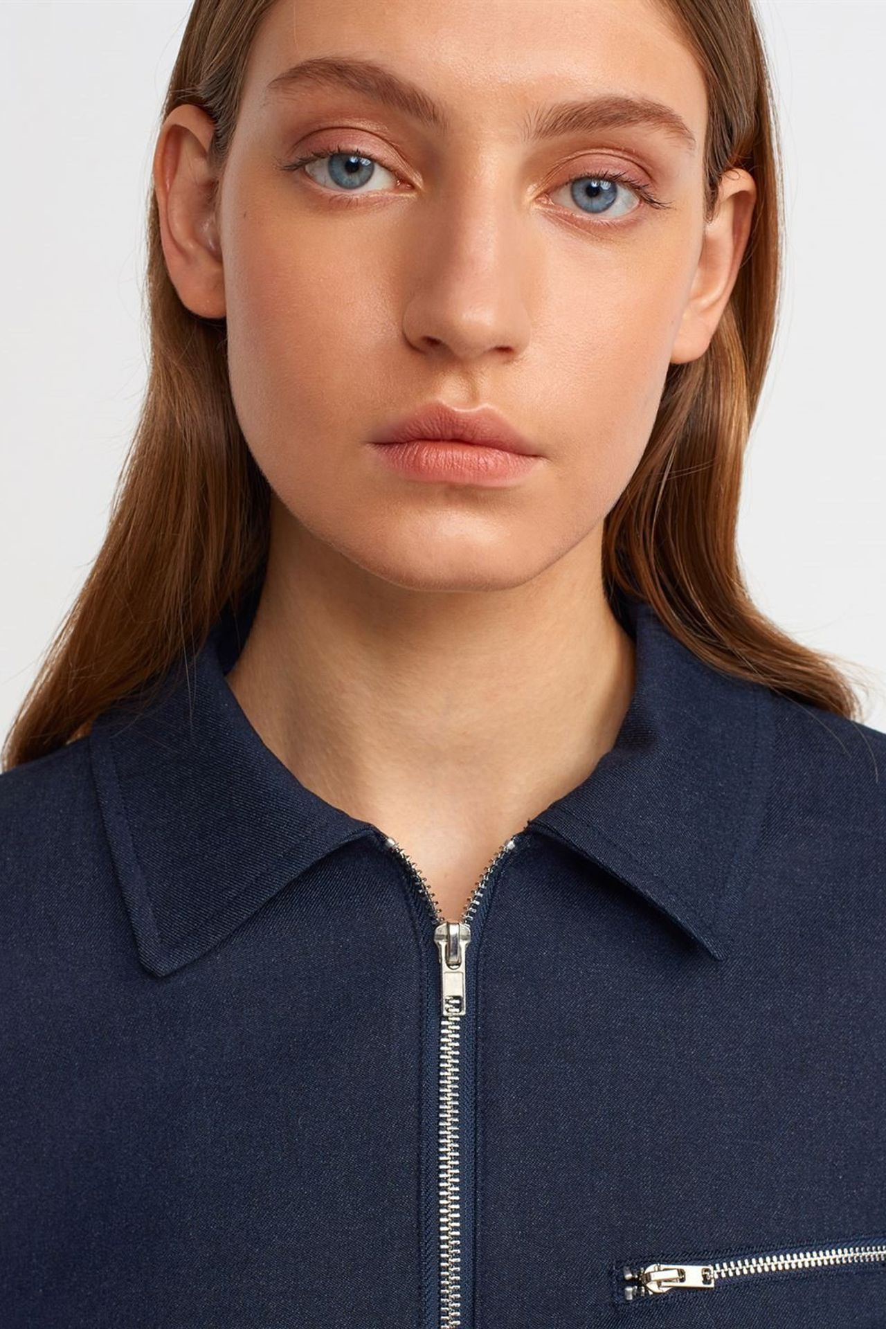 Shirt Collar Zippered Bomber Jacket