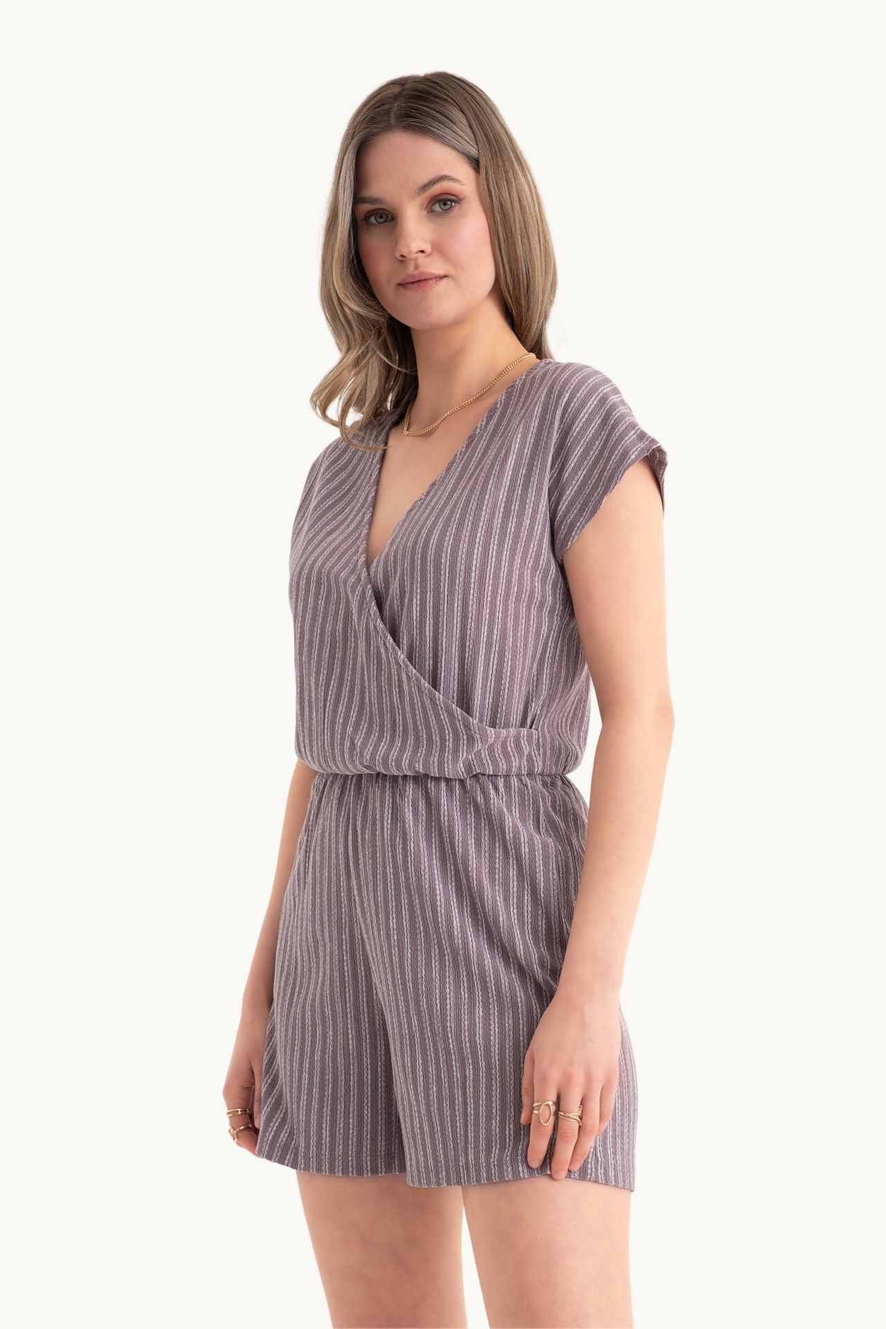 Striped V Neck Playsuit