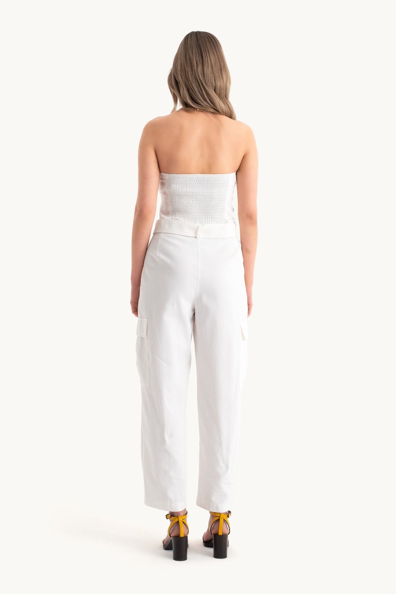 Strapless Straight Leg Jumpsuit with a Belt