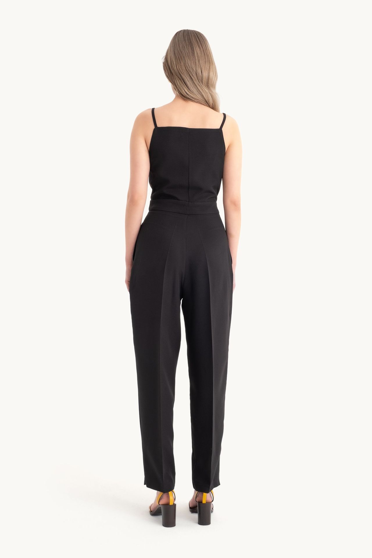 Square Neck Buttoned Straight Leg Jumpsuit