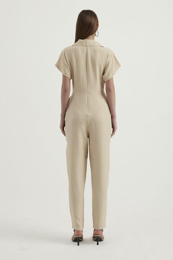 Polo Neck Pleated Short Sleeve Straight Leg Jumpsuit 4