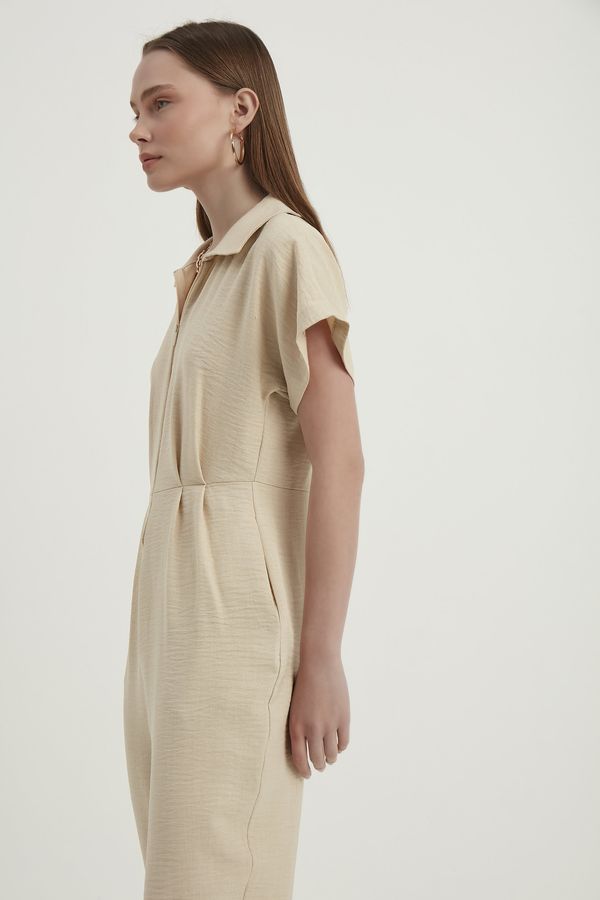 Polo Neck Pleated Short Sleeve Straight Leg Jumpsuit 3