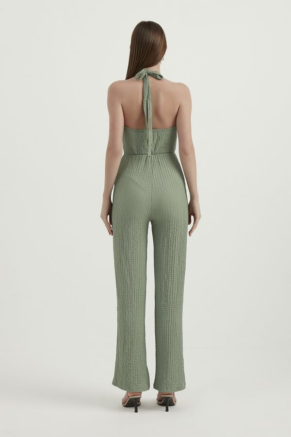 V Neck Tie Back Smocked Straight Leg Jumpsuit 3