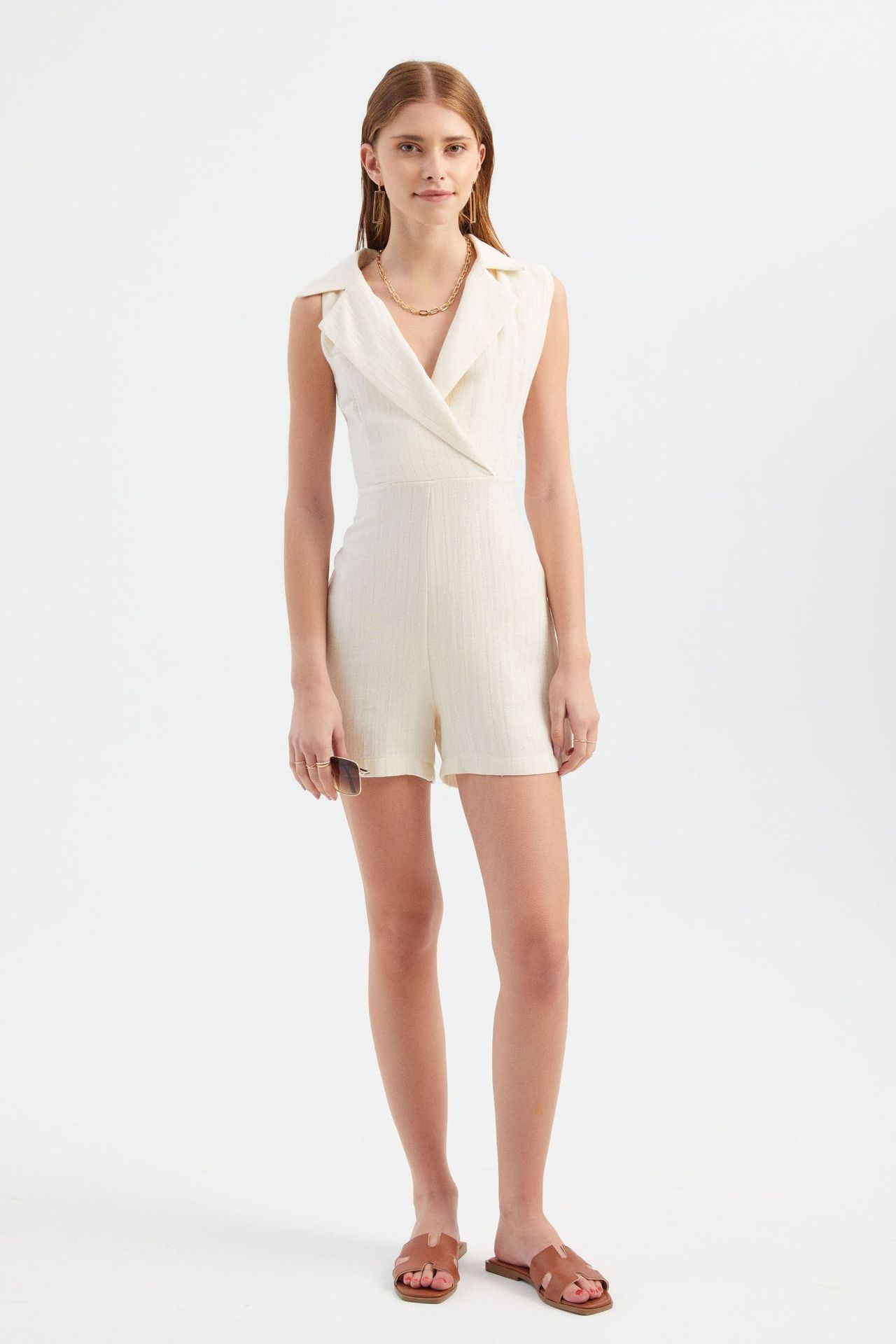 V Neck Playsuit with a Collar Detail