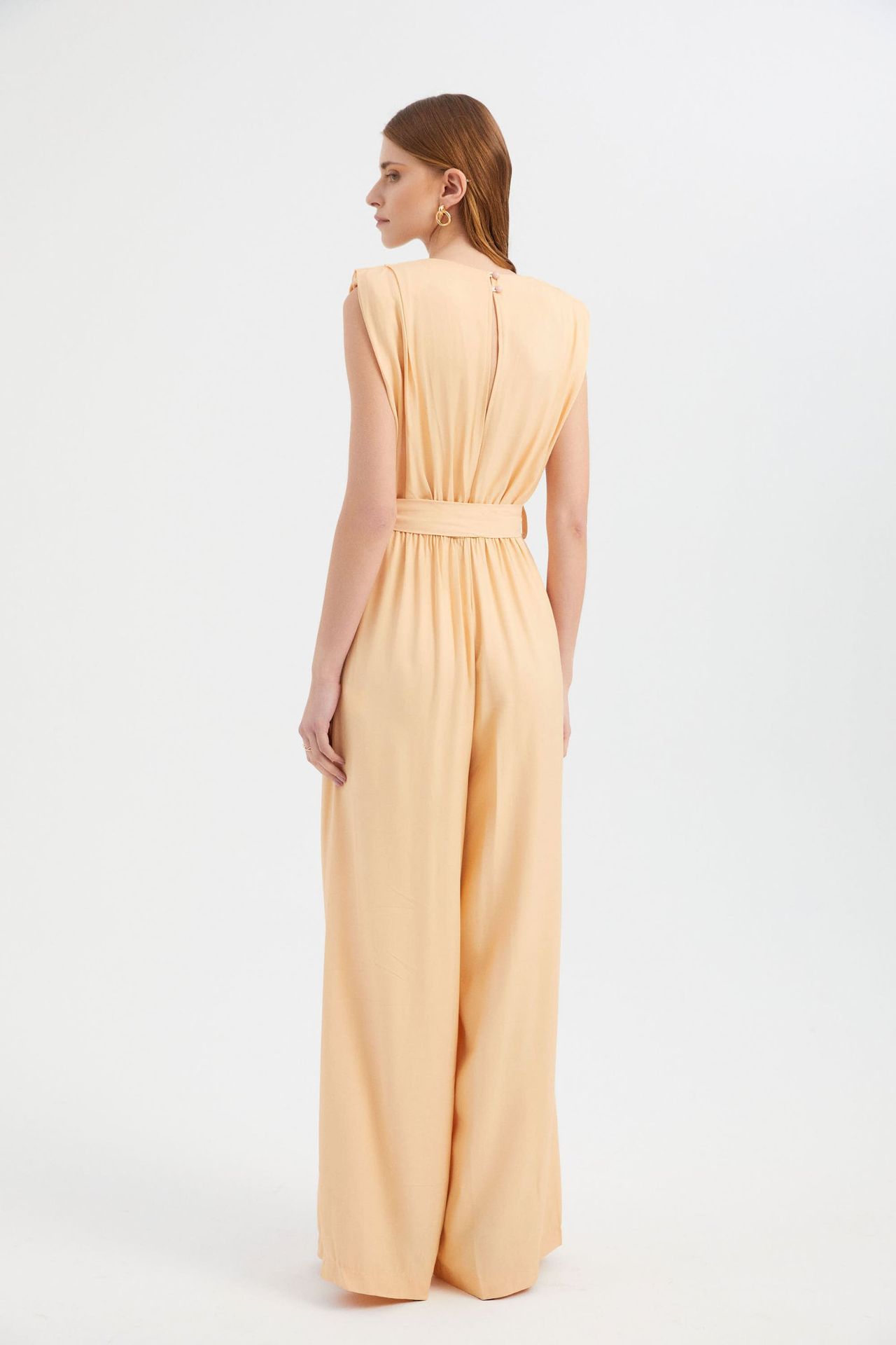 Crew Neck Wide Leg Jumpsuit with a Belt Detail